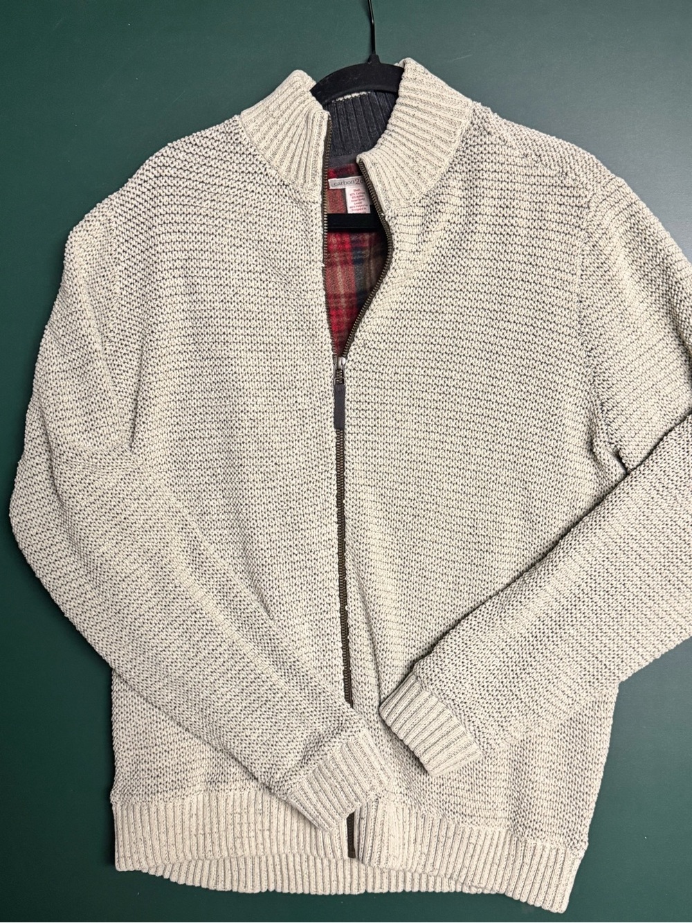 Carbon 2 Cobalt Men M Full Zip Plaid Fleece Lined Sweater Jacket Oatmeal Knit